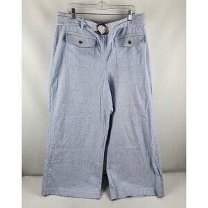 LOFT Light Blue Wide Leg Linen-Blend Pants with Belt
